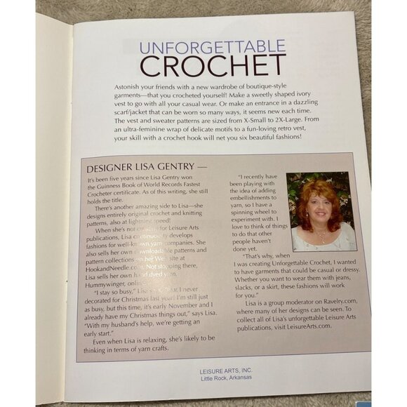 Unforgettable Crochet Book Leisure Arts By Lisa Gentry 2011 - Picture 3 of 11